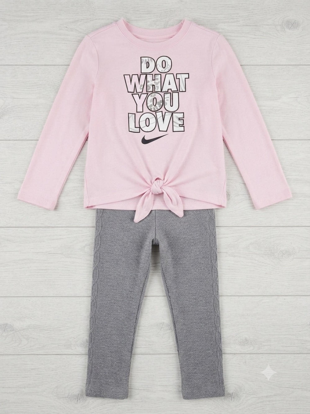 Nike Pink Tie-Front Long Sleeve Top with Gray wool inside Leggings  Set